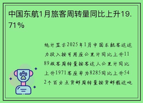 中国东航1月旅客周转量同比上升19.71%