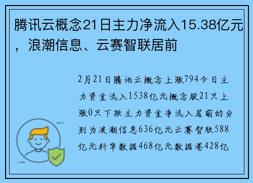 腾讯云概念21日主力净流入15.38亿元，浪潮信息、云赛智联居前