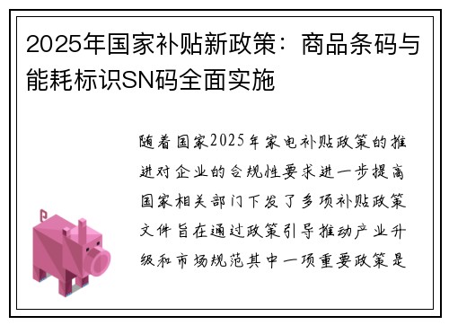 2025年国家补贴新政策：商品条码与能耗标识SN码全面实施