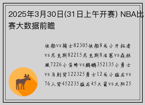 2025年3月30日(31日上午开赛) NBA比赛大数据前瞻